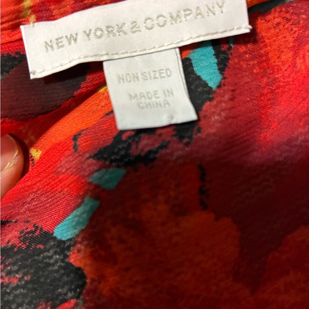 New York & Company Red Floral Top with Teal Accents - Picture 7 of 7